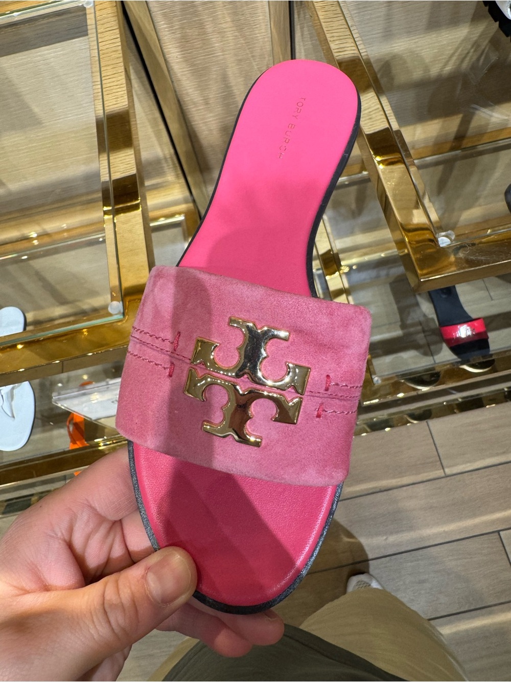 Tory Burch Everly Suede Leather Silver Signature Logo Slide - Picture 2 of 5